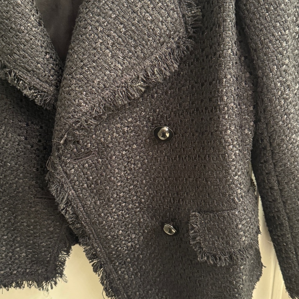 Ann Taylor Black Boucle Tweed Blazer Jacket Cropped Three Quarter Sleeve - Picture 4 of 9
